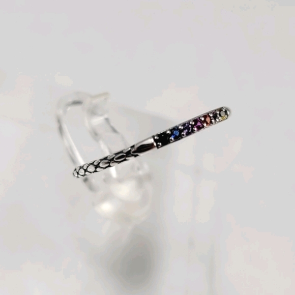 Sterling Silver Rainbow Stack Band - Picture 4 of 12